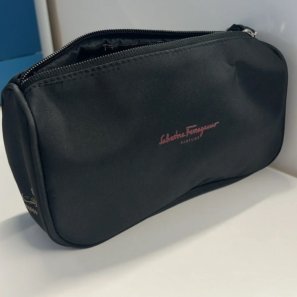 Salvatore Ferragamo Black Nylon Zip Make Up Bag Pouch